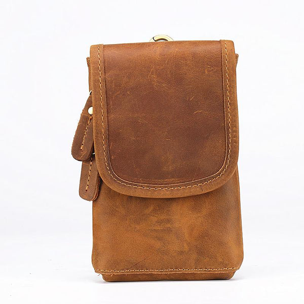 Casual  Brown Leather Cell Phone HOLSTER Belt Pouch for Men Waist Bags BELT BAG For Men