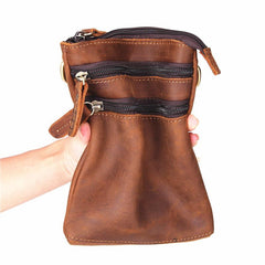 Vintage Leather Men's Belt Pouch Cell Phone Holster Brown Mini Side Bag For Men