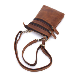 Vintage Leather Men's Belt Pouch Cell Phone Holster Brown Mini Side Bag For Men