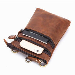 Vintage Leather Men's Belt Pouch Cell Phone Holster Brown Mini Side Bag For Men