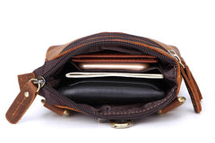 Vintage Leather Men's Belt Pouch Cell Phone Holster Brown Mini Side Bag For Men