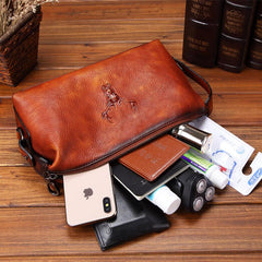 Cool Brown Black Leather Men's Clutch Bag Clutch Purse Business Handbag For Men