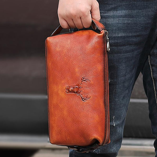 Cool Brown Black Leather Men's Clutch Bag Clutch Purse Business Handbag For Men