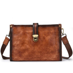 Vintage Brown Leather Men's Side Bag Messenger Bag 10'' Courier Shoulder Bag For Men