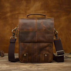 Vintage Brown Leather Mens Small Vertical Side Bags Courier Bag Messenger Bag For Men