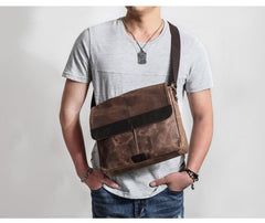 Casual Waxed Canvas Leather Brown Men's Side Bag Shoulder Bag Messenger Bag For Men