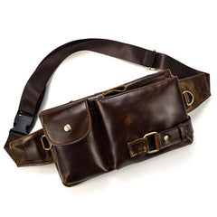 Fashion Brown Leather Men's Fanny Pack Black Hip Pack Waist Bag For Men