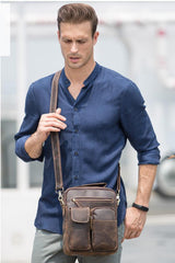 Casual Vintage Leather Mens Small Side Bag Small Messenger bag Small Crossbody Bag For Men