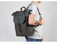 Casual Waxed Canvas Green Men's Travel School Backpack Laptop Backpack For Men