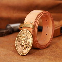 Brass Handmade Leather Belts Mens Chinese Dragon Leather Belts for Men