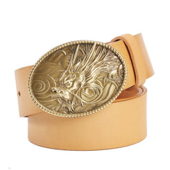 Handmade Leather Belts Mens Brass Chinese Dragon Leather Belts for Men