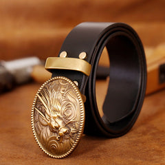 Brass Handmade Leather Belts Mens Chinese Dragon Leather Belts for Men