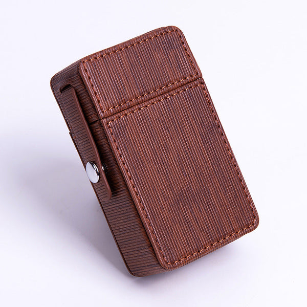 Classic Eco Leather Mens 20pcs Cigarette Holder Case with lighter holder Coffee Cigarette Case for Men