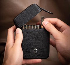 Classic Leather Mens 20pcs Cigarette Holder Case with lighter holder Black Cigarette Case for Men