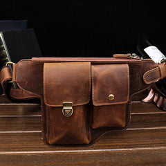Classy Vintage LEATHER MEN'S  Cell Phone Holster Fanny Pack Waist Bag For Men