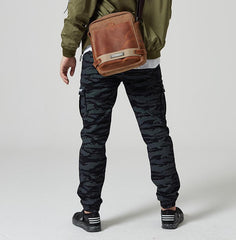 Coffee Canvas Leather Mens Side Bag Vertical Messenger Bags Army Green Canvas Courier Bag for Men