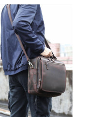 Black Coffee Fashion Leather Mens Vintage Small Handbag Shoulder Bags Side Bag For Men