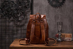 Coffee Cool Mens Leather Backpack Travel Backpacks Leather Hiking Backpack for Men