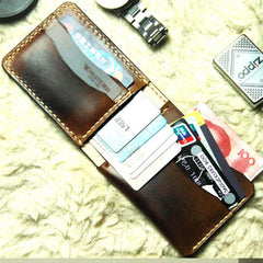 Coffee Vintage Leather Mens Slim Small Wallet Leather Bifold Wallets for Men
