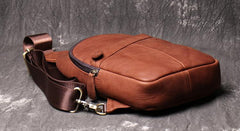 Cool Black Leather Sling Backpack Men's Brown Sling Bag Sling Pack One shoulder Backpack For Men
