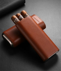 Cool Black Leather Mens 3pcs Cigar Case With Cutter Leather Cigar Case for Men