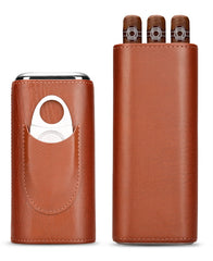 Cool Leather Mens 3pcs Cigar Case With Cutter Leather Cigar Cases for Men