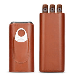 Cool Black Leather Mens 3pcs Cigar Case With Cutter Leather Cigar Case for Men