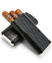 Cool Brown Leather Mens 3pcs Cigar Case With Humidor Cutter Crocodile Pattern Leather Cigar Case for Men