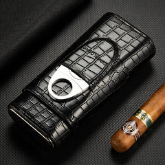 Cool Leather Mens 3pcs Cigar Case With Humidor Cutter Crocodile Pattern Leather Cigar Case for Men