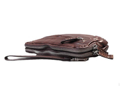 Cool Black Leather Mens Long Wallets Large Double Zipper Clutch Wallet Coffee Vintage Clutch Purse For Men