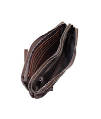 Cool Black Leather Mens Long Wallets Large Double Zipper Clutch Wallet Coffee Vintage Clutch Purse For Men