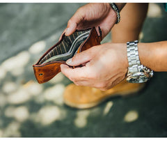 Cool Black Leather Mens Small billfold Wallet Brown Front Pocket Bifold billfold Wallet For Men