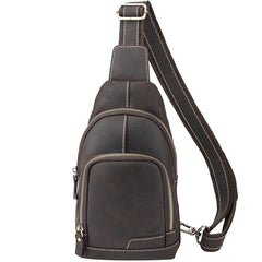 Cool Black Mens Leather Sling Bag Sling Backpack Chest Bag Sling Shoulder Bag For Men
