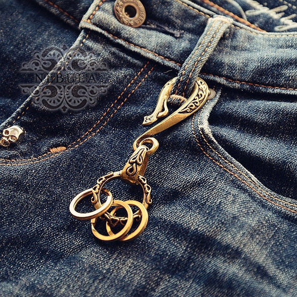 Cool Brass Hook Keyring Moto KeyChain Floral Hook Keyring Moto Key Holders Key Chain Key Rings for Men