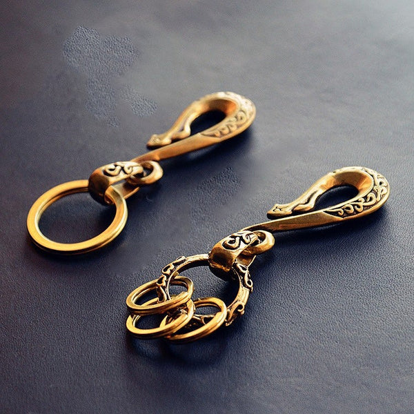 Cool Brass Hook Keyring Moto KeyChains Floral Hook Keyring Moto Key Holders Key Chain Key Rings for Men