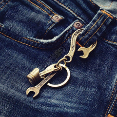 Brass Wrench Keyring Moto KeyChain Wrench Hook Keyring Moto Key Holders Key Chain Key Rings for Men