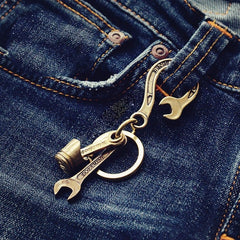 Brass Wrench Keyring Moto KeyChain Wrench Hook Keyrings Moto Key Holders Key Chain Key Rings for Men