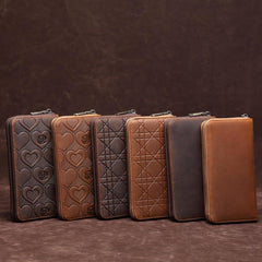 Brown Mens Leather Cards Long Wallets Lot of Cards Zipper Long Wallet Cards Wallet for Men
