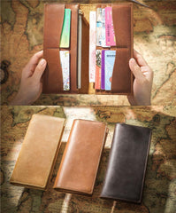 Cool Black Mens Leather Bifold Long Wallets Checkbook Wallet for Men with Coin Holder