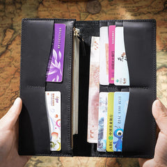 Cool Black Mens Leather Bifold Long Wallets Checkbook Wallet for Men with Coin Holder