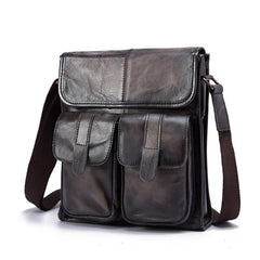 Cool Brown Leather Vertical Messenger Bag Men's Brown Side Bag Shoulder Bag Courier Bag For Men
