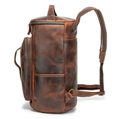 Vintage Mens Leather Barrel Backpack Barrel Travel Backpack Tan School Backpack For Men