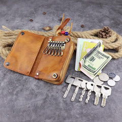 Brown Leather Key Case Key Wallet Men's Dark Coffee Key Holder Red Card Holder For Men