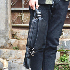 Cool Leather Black Fanny Pack Men's Black Chest Bag Hip Bag Fanny Bag Waist Bag For Men