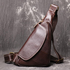 Cool Leather Black Sling Bag Men's Small Sling Pack Coffee Sling Backpack Small Courier Bag For Men