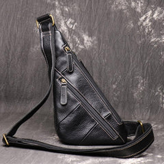 Cool Leather Black Sling Bag Men's Small Sling Pack Coffee Sling Backpack Small Courier Bag For Men