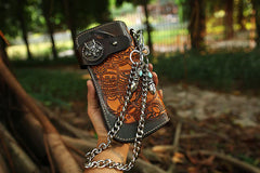 Cool Leather Devil Cthulhu Tooled Biker Wallet Handmade Chain Wallet for Men