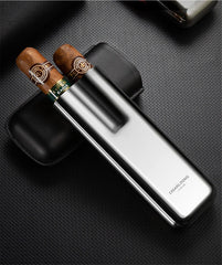 Cool Red Leather&Stainless Steel Mens 2pcs Cigar Case Leather Cigar Case for Men