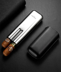 Cool Red Leather&Stainless Steel Mens 2pcs Cigar Case Leather Cigar Case for Men
