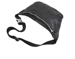 Cool Black Leather Men Chest Bag Waist Bags Coffee Fanny Pack Hip Bag One Shoulder Backpack For Men